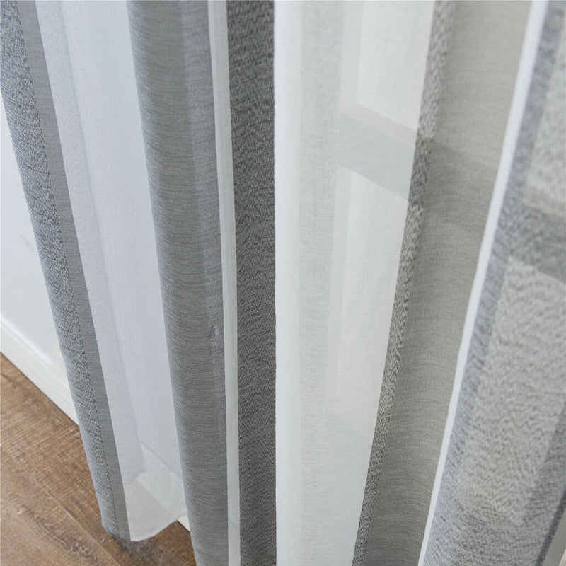 2xColourful Stripes Bedroom Sheer Curtains Faux Linen Voile Curtains~Color_3