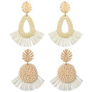 Woven Rattan Straw Tassel Earrings for Women Handmade Straw Braid Drop Dang G4L5