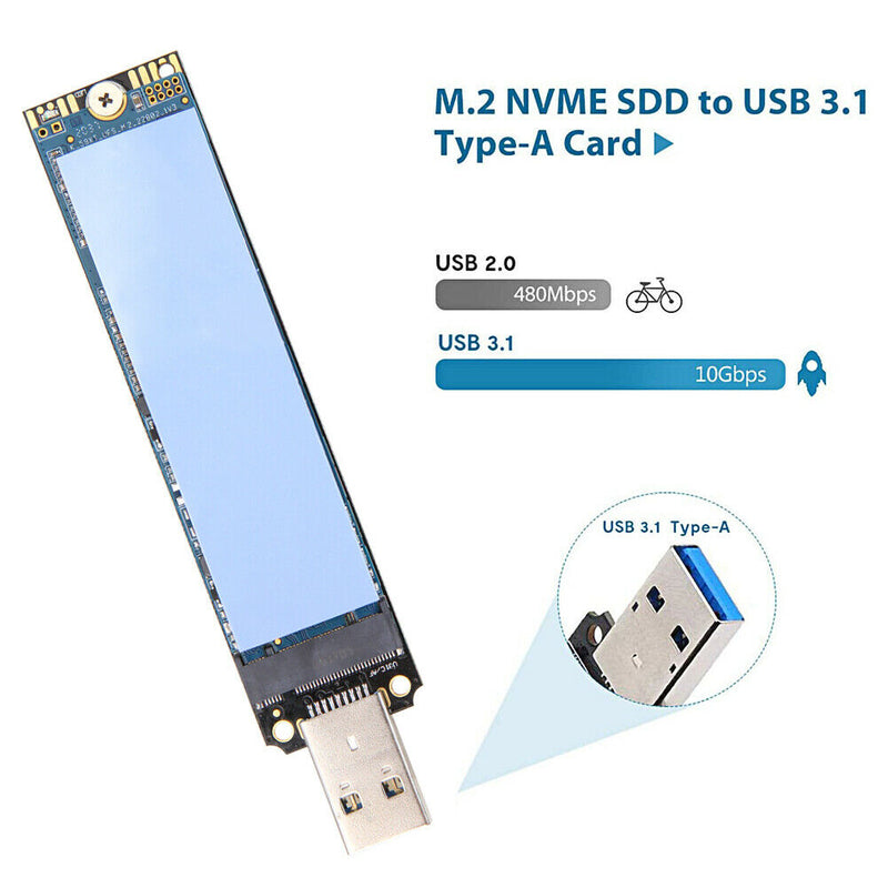 NVMe to USB Adapter 10Gbps M.2 M Key SSD to to USB 3.1 Gen 2 Type A Card