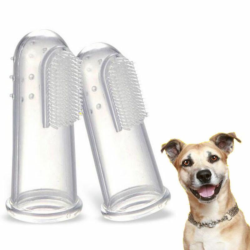 2X Pet Dog Cat Soft Finger Toothbrush Dental Care Massage Teeth Clean Brush