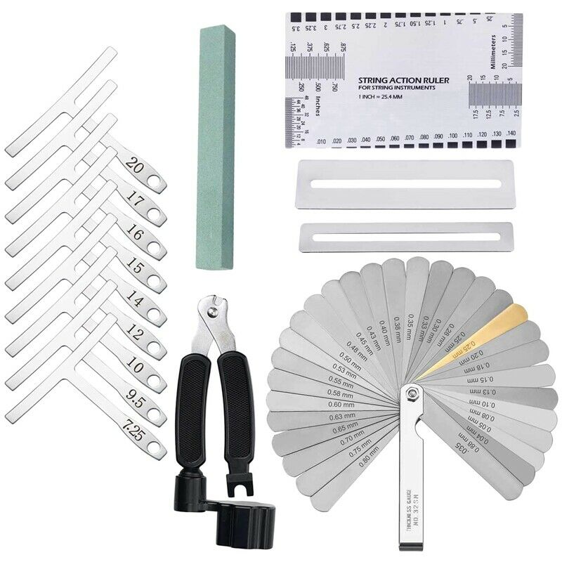 Guitar Bass Luthier Tool Kit Set With 9Pcs Understring Radius Gauge + Steel