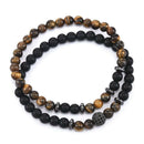 2Pcs Men Natural Stone Bracelet 6mm Tiger Eye Beaded Elastic Bracelet Jewelry
