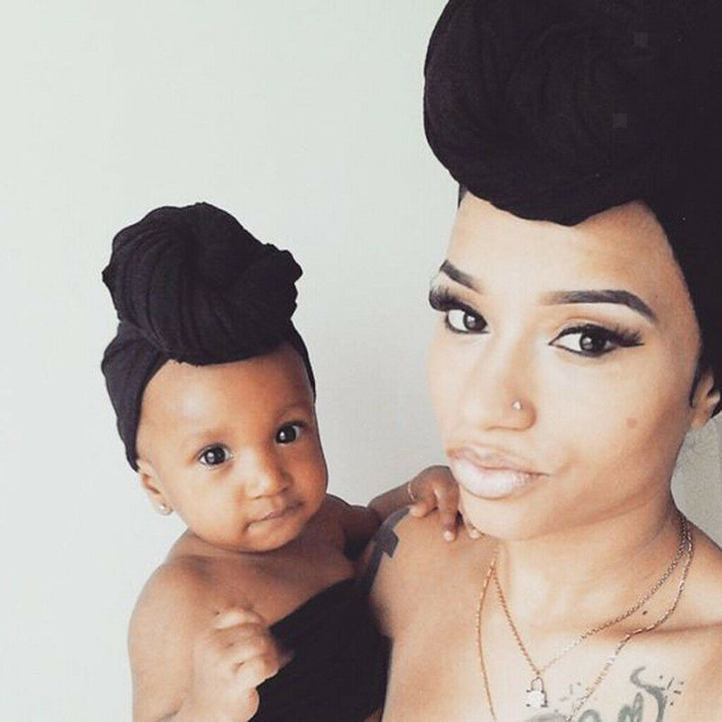 Mother and Baby Flower Turban Hat Mom and baby Top Hat set Toddler Black