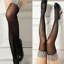 Women Sexy Leopard Print Stockings Lace Top Sheer Thighs High Quality Stocki Bj