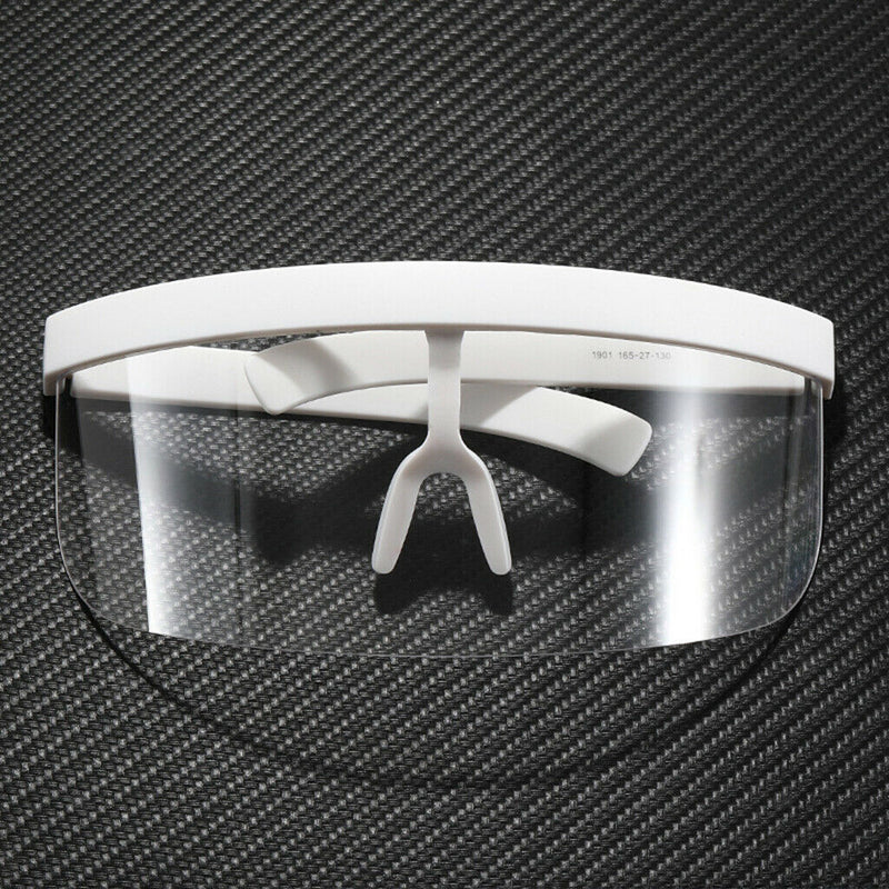Oversized Frame Shield Visor Flat Top Sunglasses  White Frame