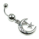 Half Moon Five Star Rhinestone Belly Ring Body Button Bars Jewelry New, Sil D6I5