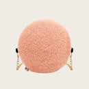 Small Round Messenger Bags Women Plush Shoulder Chain Handbags (Orange)