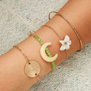 4pcs/set Retro Lily Flower Bracelet Boho Moon Women Charm Bangle Jewelry