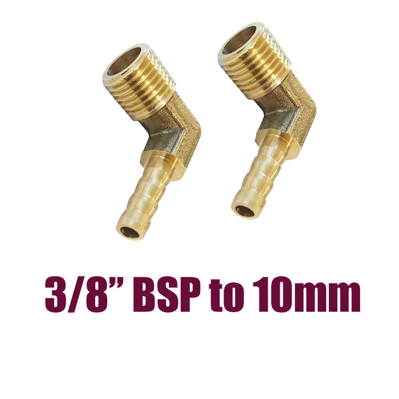 2x 3/8" BSP 10mm Elbow Male Barb Hose Tail Fitting Fuel Air Gas Hose Fitting