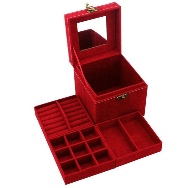 Retro Jewelry Box Case Storage Organizer Makeup Case with Lock - Red E2Z6