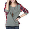 Autumn Casual Women Blouses O-neck Plaid Splicing Loose Tops (Grey)(S)