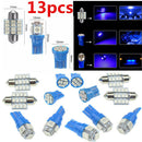 13Pcs Blue LED Bulbs Car Interior T10 & 31mm Map Dome License Plate Lamp Kit