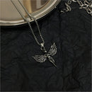Korean Retro Hip Hop Angel Wings Pendant Stainless Steel Necklace Couple Jewe BX