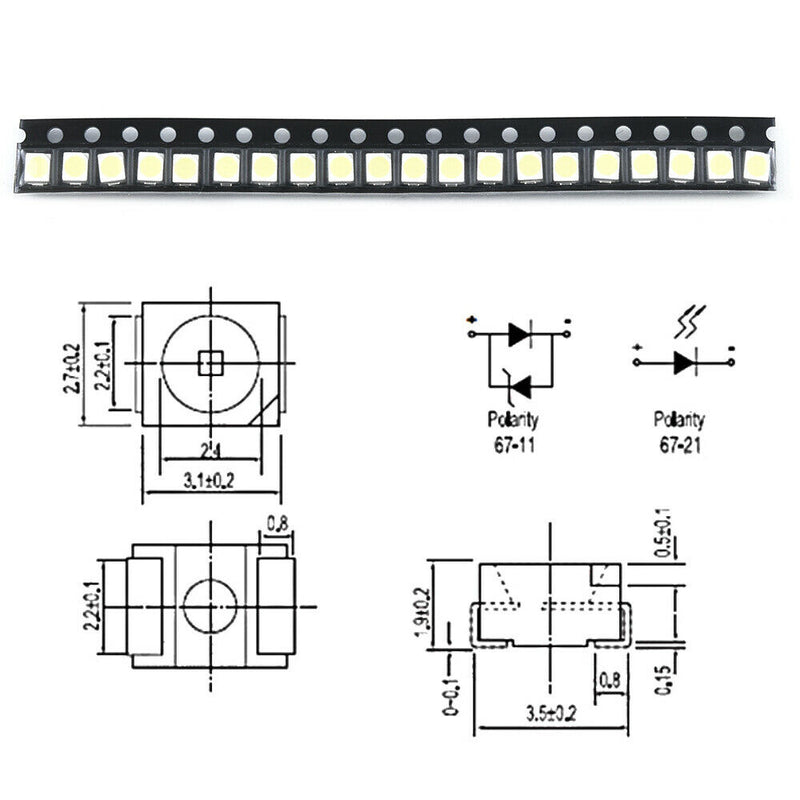 100PCS 3528 White Ultra Bright Light Diode 1210 SMD LED PLCC-2 20mA LED Light