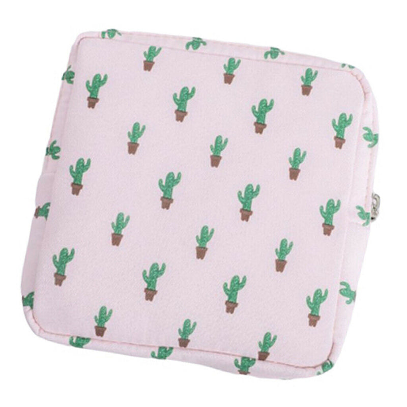 Portable Cotton Sanitary Bag Pad Pouch Coin Traveling for Girls Lady Cactus