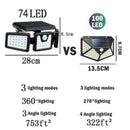 74 LED Motion Sensor Solar Light Security Light 3 Head Spotlight Lamp X0I5