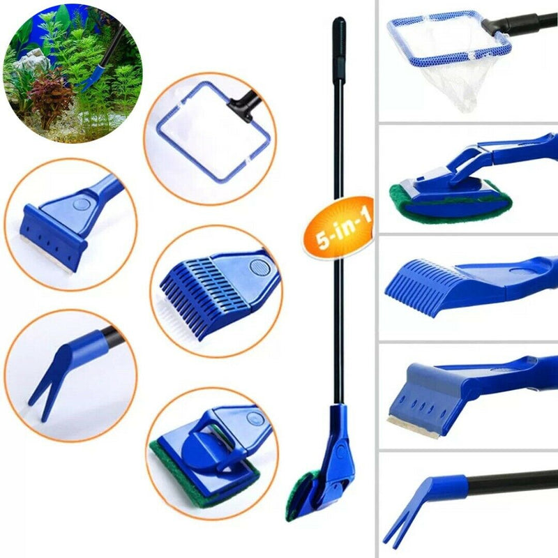 5 IN 1 Aquarium Fish Tank Cleaning Tools Set Glass Brush Fishnet Cleaner Kit