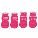 Pet Puppy Dog Bowknot Cotton Socks Anti-Slip Paw Protectors 4pcs/set M Pink Q3Q2