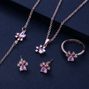 4pcs Footprints Paw Jewelry Set Crystal Necklace Bracelet Ring Earings Hot A Kw