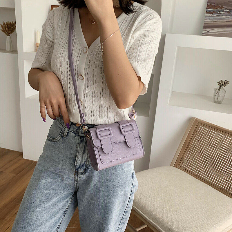 Hit Color Leather Crossbody Bags Women Small Shoulder Pouch (Light Purple)