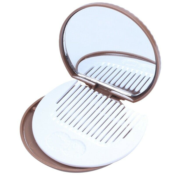 5X(1x Cute Cookie Shaped Design Mirror Makeup Comb Brown N2F2)