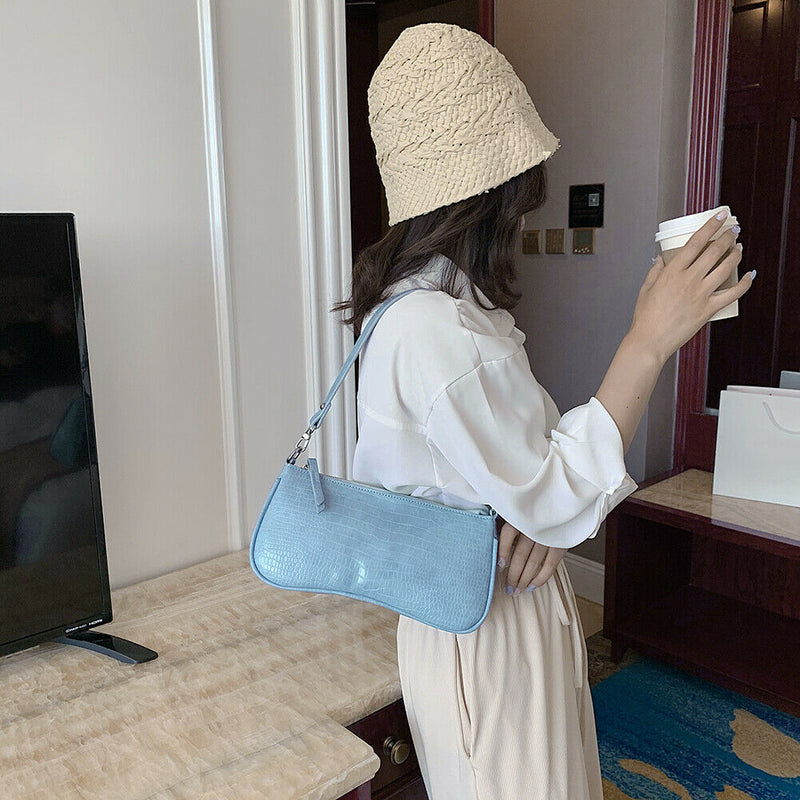 Women Totes Bags Alligator PU Elegant Shopping Shoulder Handbag (Blue)
