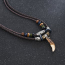Charm Men's Wolf Tooth Pendant Leather Beaded Weaved Necklace Gift Boho Jewelry