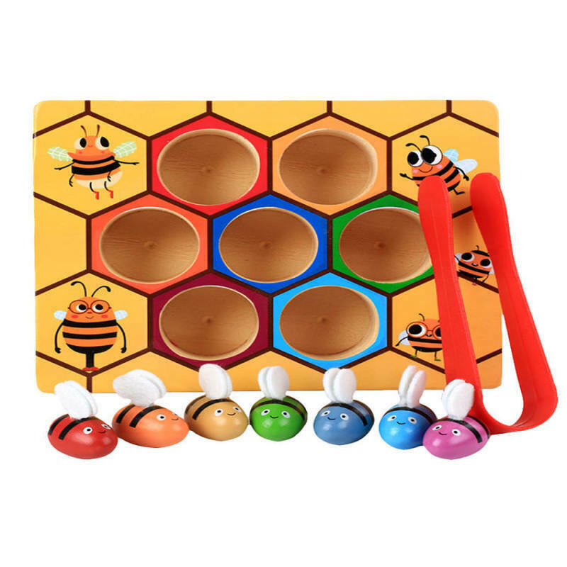 Clamp Bee to Hive Matching Game Wooden Hive Games Montessori Teaching Educ KNC