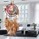 Oil Painting Wolf Totem Dream Catcher Feather Bead Hanging Home Car Decor