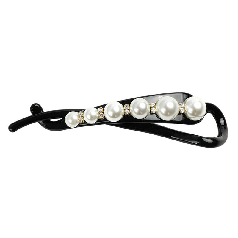 Black White Pearls Bow Banana Hair Clip Diamond Ponytail Holder Hair Clip