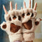 Women Cute Cat Claw Paw Mittens Warm Soft Plush  Fingerless  Bear Cat Gloves Hn