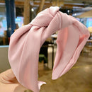 Women Headband Knot Solid Wide-brimmed Fabric Girl Hair Accessories (Pink) A