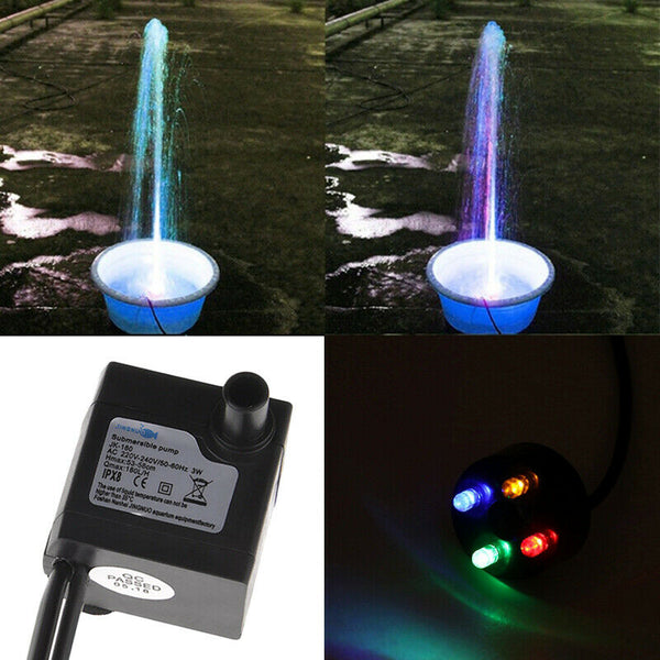 3W Small Submersible Water Pump with 4 LED Light For Aquarium Rockery Fountain