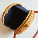 Gril Bag Handwoven Bali Round Retro Rattan Straw Beach Crossbody Bag Tops(B