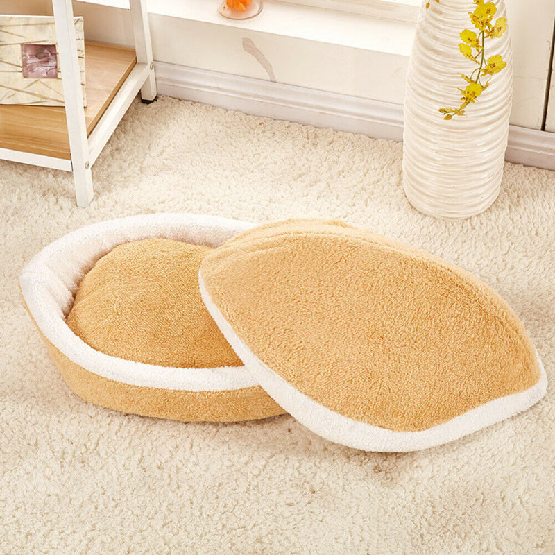 Soft Cat Waterproof Nest Washable Pet Cute Hamburger Bed Kennel Mat (Beige)