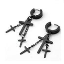 Black Stainless Steel Hoop Huggie Cross Dangle Pendant Earrings Studs Punk