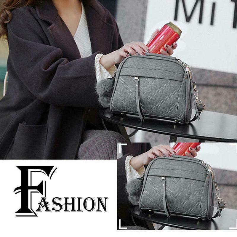 Pure Color Hair Ball Pendant Shoulder Handbags Women Crossbody Bags (Grey)