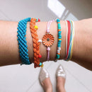 5pcs Colorful Weave Rope Bracelet Retro Sunflower Ethnic Bangles Jewelry
