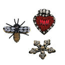 3Pcs DIY Rhinestone Bee Star Heart Beaded Patch Applique for Clothing Sewing