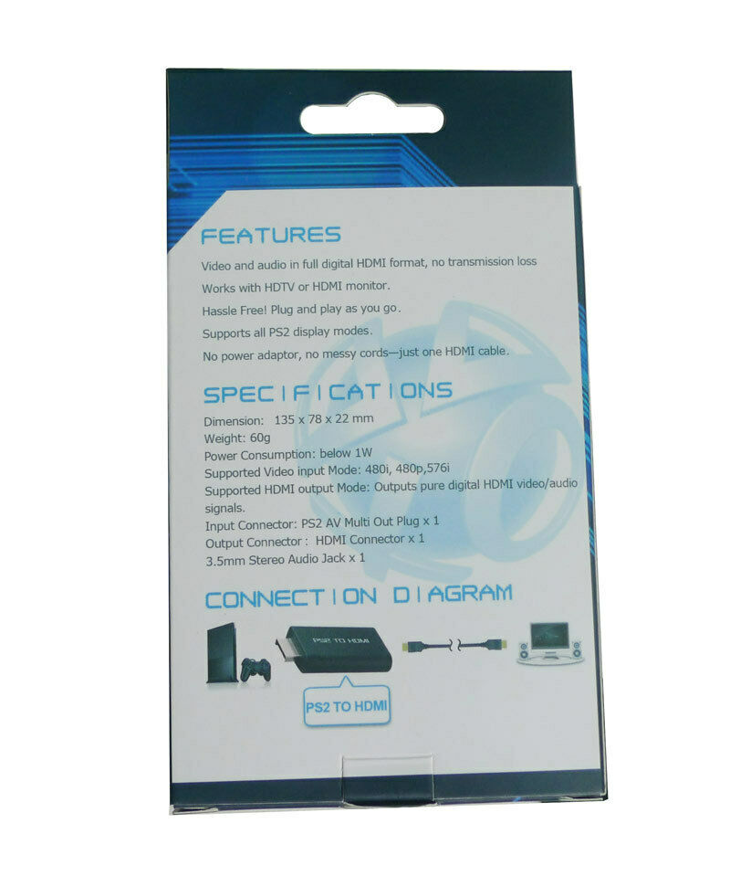 PS2 to HDMI Audio Video Converter Adapter w/ 3.5mm Audio Output HDTV Monitor