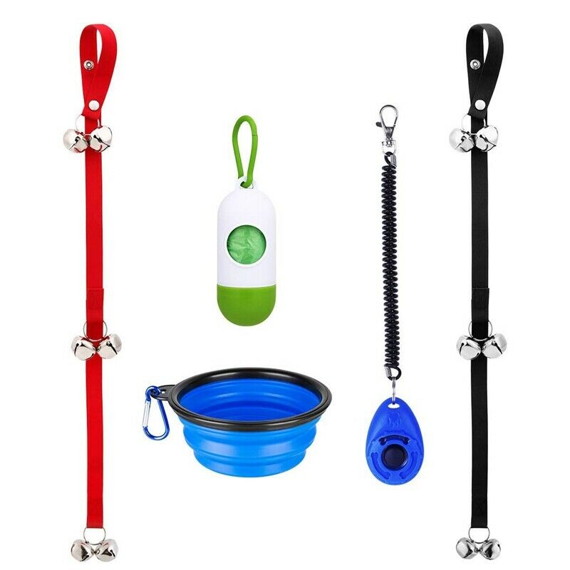 5 Pcs Dog Doorbell for Potty Training with Collapsible Dog Bowl and Dog ClicF8R2