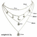 Boho Four-layers Choker Pendant Necklace Crystal Star Moon Chain Women Jewelry