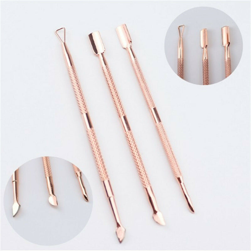 3Pcs Stainless Steel Nail Art Cuticle Pusher Spoon Remover Manicure Clean Tool