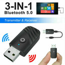 3 In 1 Bluetooth 5.0 USB Audio Transmitter Receiver Adapter For TV PC Car AUX AU