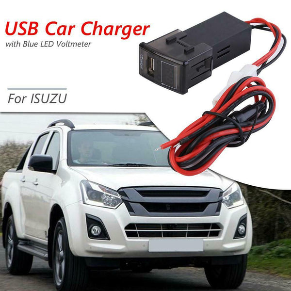 12V 24V to 5V 2.1A USB Car Charger Adapter with Blue LED Voltmeter for ISUZU