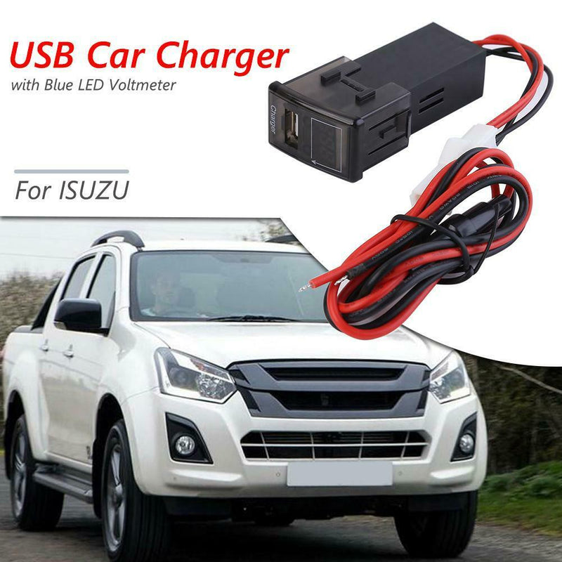 12V 24V to 5V 2.1A USB Car Charger Adapter with Blue LED Voltmeter for ISUZU