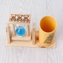 Wood Timer Pen Holder Office Desk Accessories with Hourglass Scrub Pencil Holder