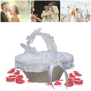White Satin Lace Wedding Ceremony Flower Girl Basket Bowknot Rhinestone MEX