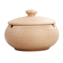 Ceramic Ashtray Cigarettes Ash Holder with Lid for Indoor or Outdoor Use-Beige