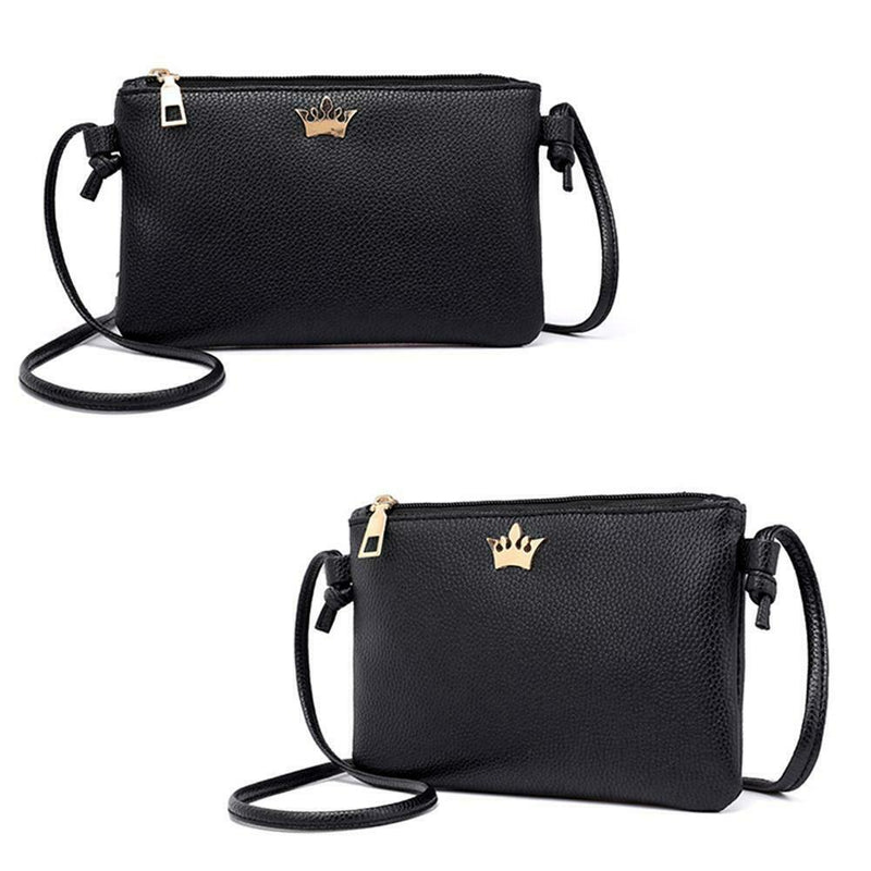 Women PU Leather Crown Shoulder Bags Zipper Casual Crossbody Bags/Black